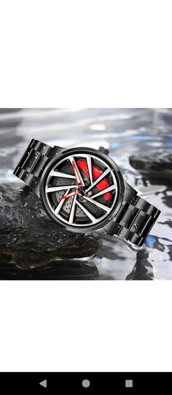 ABREXO Rotating Dial Analog Watch for Men | Stylish Car Wheel |Quartz Movement Analog Watch - For Men Abx9968-WH BK Car Wheel Watch