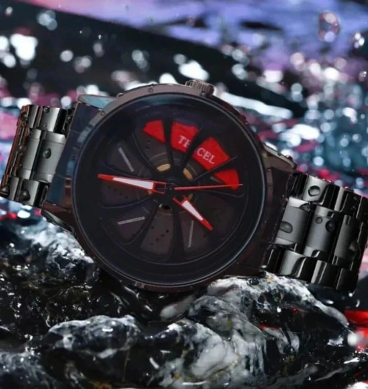 ABREXO Rotating Dial Analog Watch for Men | Stylish Car Wheel |Quartz Movement Analog Watch - For Men Abx9968-WH BK Car Wheel Watch