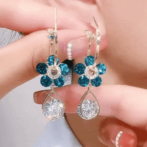 Green Flower Crystal Earrings