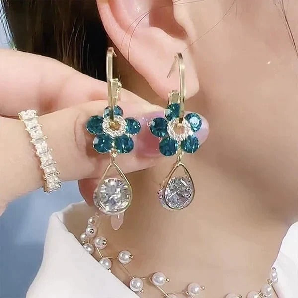 Green Flower Crystal Earrings
