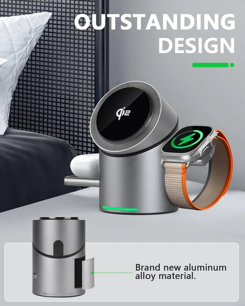 3 in 1 Auto Rotation Wireless Charging Station, Mag-Safe Wireless Charging Stand, Qi2 15W