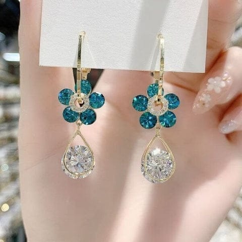 Green Flower Crystal Earrings