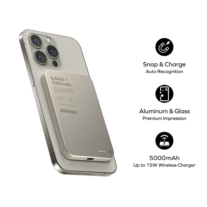 Momax Q.Mag X/X1/X2, 5000mAh/10000mAh/20000mAH Ultra-thin Magnetic Power Bank - 2nd Generation - Q.MAG X (5000mAh)