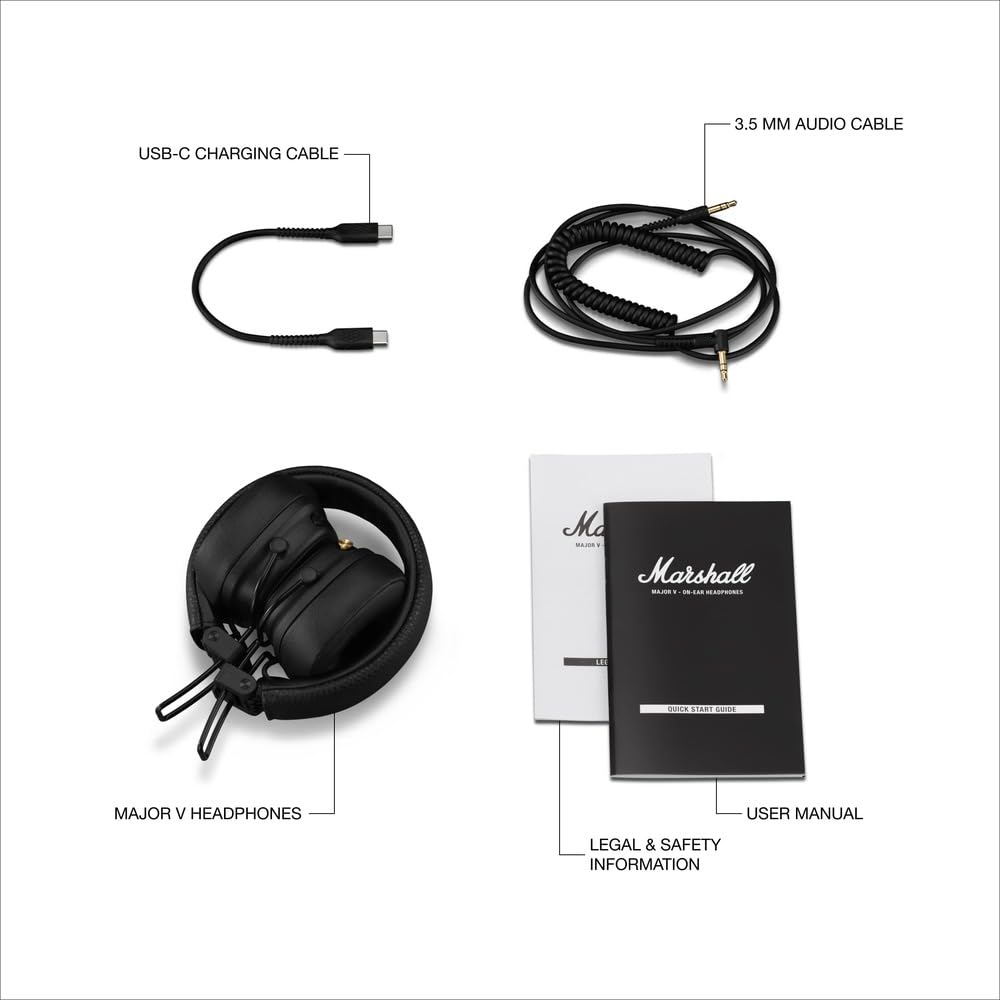 Marshall Major V Wireless On Ear Headphones, Black