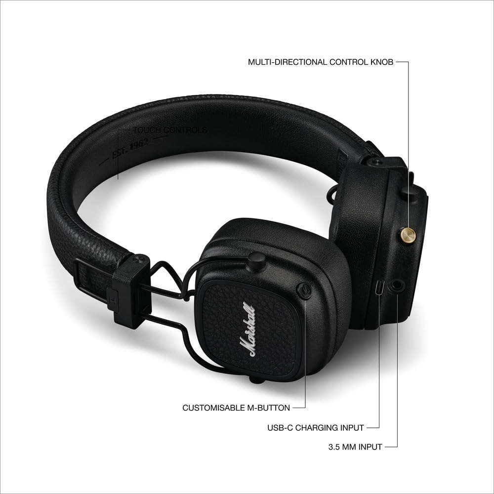 Marshall Major V Wireless On Ear Headphones, Black