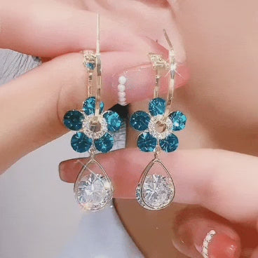 Green Flower Crystal Earrings