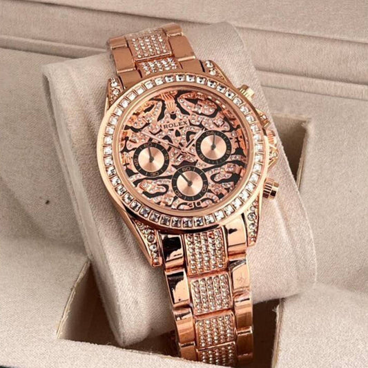 RLX Diamond Set - Eye of the Tiger Watch With Rosegold Color For Men's And Women's-Rlx-Tiger-4042